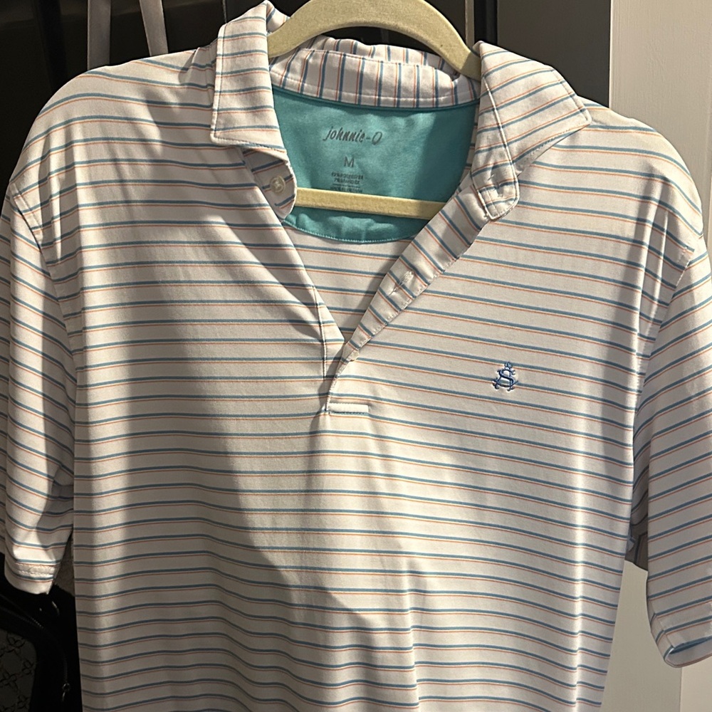 johnnie-O White and Blue Striped Polo Shirt